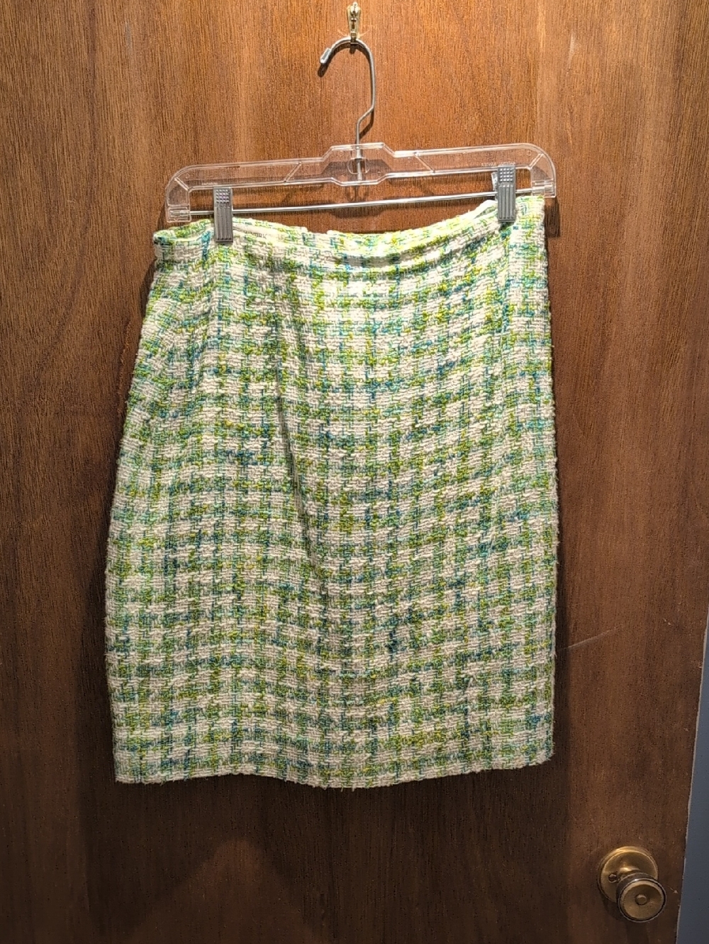 Jones New York Green and Cream Tweed Pencil Skirt